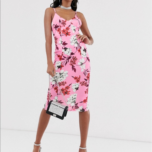 ASOS DESIGN floral cami cup detail pencil Pink Dress 6 - Picture 1 of 10